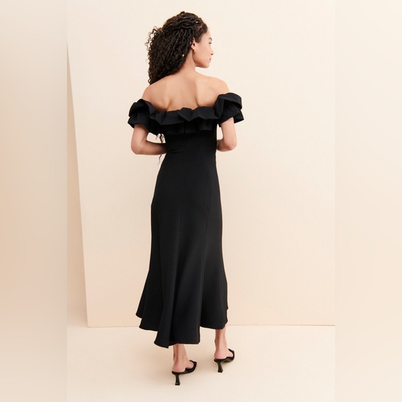 Anthropologie Keepsake Off The Shoulder Ruffle Midi Dress Size M NWOT Black - Picture 2 of 10